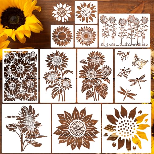 Sunflower Stencils for Painting Large Flower Stencil | Reusable Floral Stencils for Painting on Wood Fence Walls Furniture Fabrics - style: Sunflower