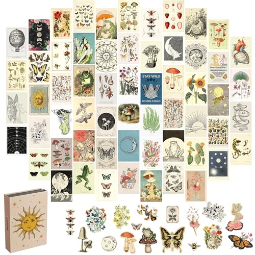 Artivo Vintage Wall Collage Kit Aesthetic Pictures 60 Set 4x6 inch, Cottagecore Room Decor, Vintage Posters Aesthetic, Cute Teen Wall Decor - color: Vintage 60 Set