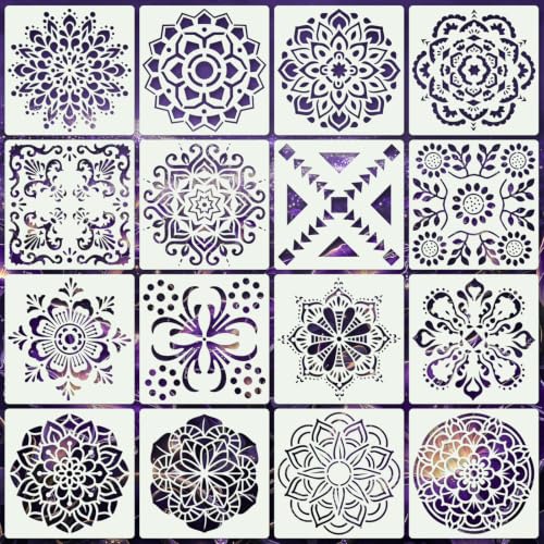 Mandala Stencils for Crafts Reusable 16Pcs Stencils(6X6 Inch) | DIY Art Painting Stencil Furniture Decor Kit for Wood Embroidery Wall Silk Screen Journaling - color: Mandala 2