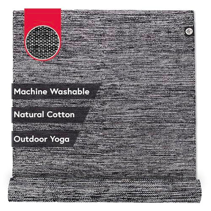 Manduka Shala Yoga Rug 71" - Outdoor Yoga & Meditation | Foldable & Machine Washable | Natural Cotton | Handmade | 71 x 26 inches - color: Black Heather