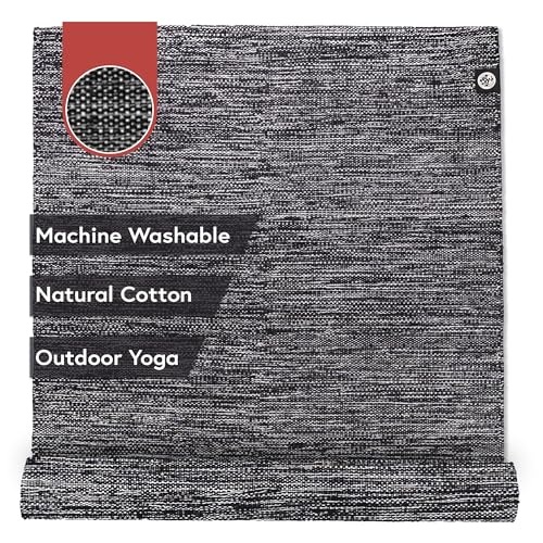 Manduka Shala Yoga Rug 71" - Outdoor Yoga & Meditation | Foldable & Machine Washable | Natural Cotton | Handmade | 71 x 26 inches - color: Black Heather