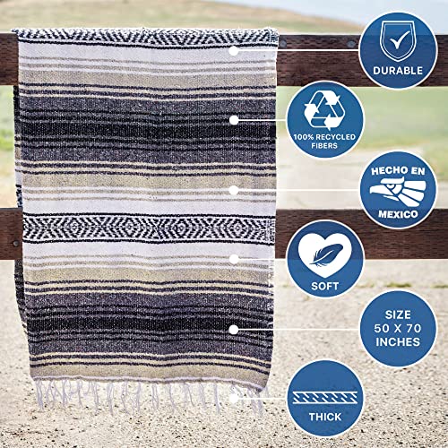 Benevolence LA Authentic Mexican Blanket – Handwoven Falsa Serape Throw – Beach, Camping, Picnic & Yoga Blanket – Lightweight Cotton Throw for Outdoor & Home – Sand, 50x70 in - color: Sand