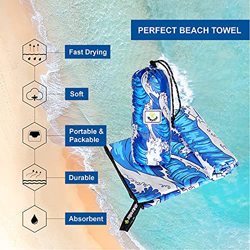 4Monster Quick Dry Beach Towel, Ultra Absorbent Microfiber Travel Towel, Lightweight & Compact for Beach, Swimming, Camping, Pool, Water Sports & Yoga - color: 26 Wave-b, size: 63.00" x 31.50"