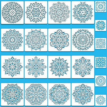SUNFEEL 22Pack Mandala Craft Stencils – Mandala Templates 6 x 6 in and 3.5 x 3.5 in Reusable Painted Painting Stencils, for Painting On Wood and Canvas, DIY Crafts Andfurniture - style: A-Mandala