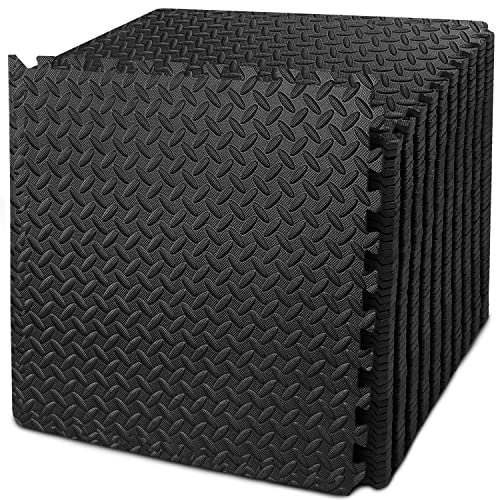 BEAUTYOVO Puzzle Exercise Mat with 12/24/48 Tiles Interlocking Foam Gym Mats, 24'' x 24'' EVA Foam Floor Tiles, Protective Flooring Mats for Gym Equipment - color: 192 Sq.Ft/48 tiles - All-Black