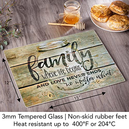 CounterArt Family Time 3mm Tempered Glass Cutting Board 12" x 15" | Serving Board, Charcuterie Board, Countertop Protection - color: Family Time