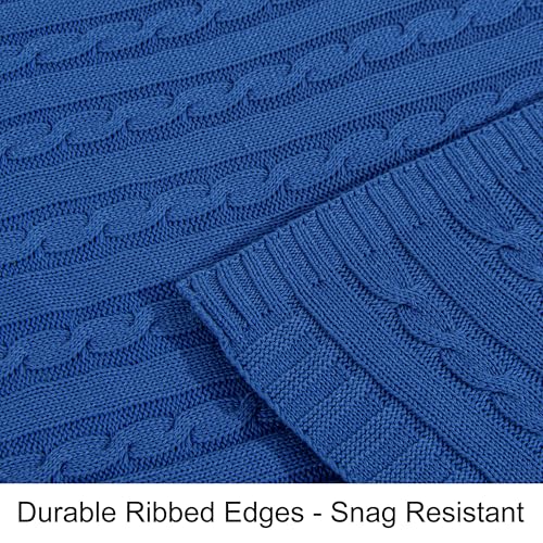NTBAY Cotton Cable Knit Throw Blanket, 51 x 67, Cobalt Blue - color: Cobalt Blue, size: Throw(51"x67")