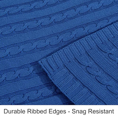 NTBAY Cotton Cable Knit Throw Blanket, 51 x 67, Cobalt Blue - color: Cobalt Blue, size: Throw(51"x67")