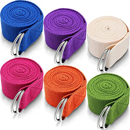 6 Pcs Yoga Straps for Stretching 8 Ft, Safe D Ring Buckle - color: Bright Color