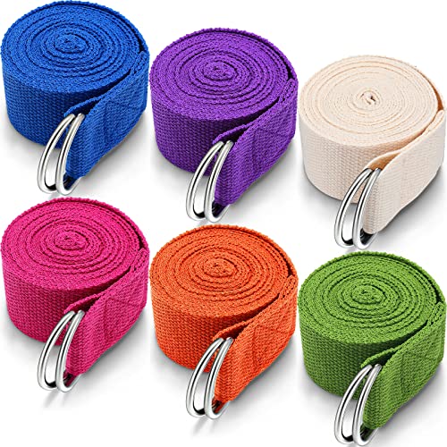 6 Pcs Yoga Straps for Stretching 8 Ft, Safe D Ring Buckle - color: Bright Color