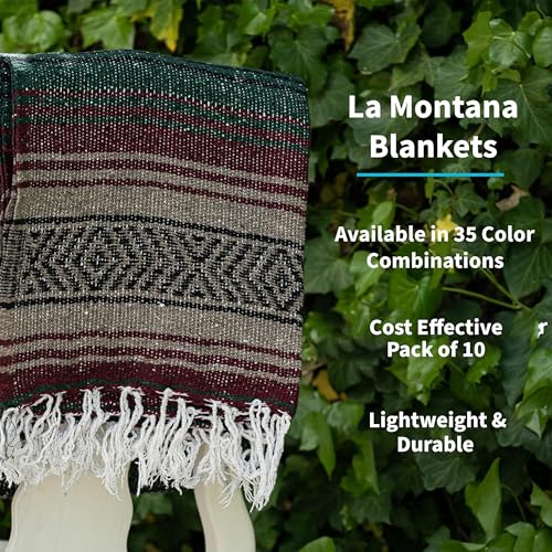 La Montana Bulk Falsa Mexican Blanket, 4 Pack, Mocha/Burgundy/Forest Green - color: Mocha/Burgundy/Forest Green