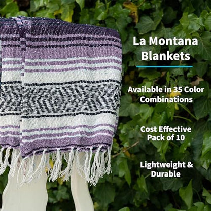 La Montana Bulk Falsa Mexican Blanket, 4 Pack, Dk Purple/Lt Purple/White - color: Dark Purple/Light Purple/White