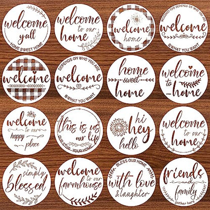 Kigley 16 Pcs Welcome Stencils for Painting on Wood 12" Large Round Letters Door mat Stencils Templates Farmhouse Paint Stencil for Wood Door Hanger Sign Reusable(Welcome)