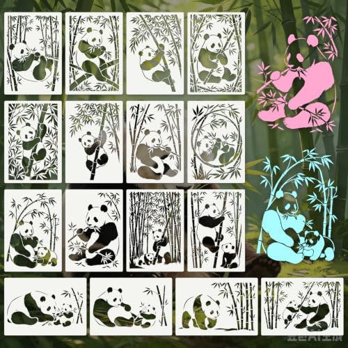 Panda Stencils for Crafts Reusable 16Pcs Stencils(11.8X8.2 Inch) | DIY Art Painting Stencil Furniture Decor Kit for Wood Embroidery Wall Silk Screen Journaling - color: Panda