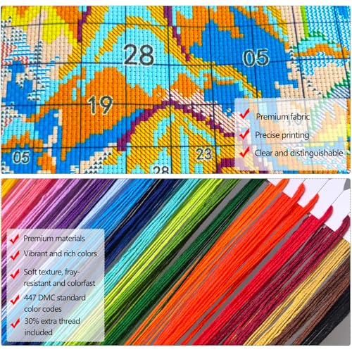 Zhenqing Bee & Flower Garden Cross Stitch Kit for Beginners - 4 Pre-Printed Designs with Hoop, Threads & Complete Tools(68059) - color: Bee Four-Piece Set