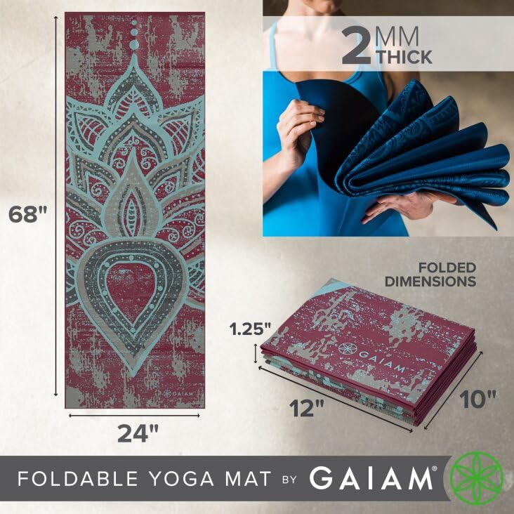 Gaiam Foldable Yoga Mat, 2mm Icy Paisley - color: Be Free