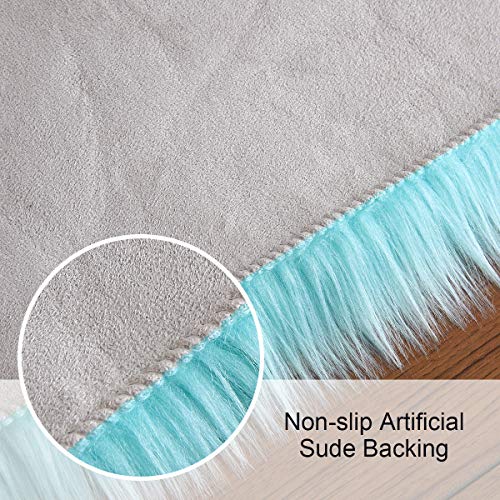 Softlife Blue Faux Fur Sheepskin Chair Cover Seat Cushion Pad Super Soft Area Rugs for Living Bedroom Sofa Dorm (1.6ft x 1.6ft, Light Blue) - color: Light Blue