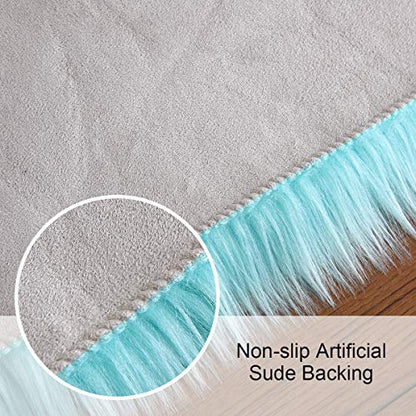Softlife Blue Faux Fur Sheepskin Chair Cover Seat Cushion Pad Super Soft Area Rugs for Living Bedroom Sofa Dorm (1.6ft x 1.6ft, Light Blue) - color: Light Blue