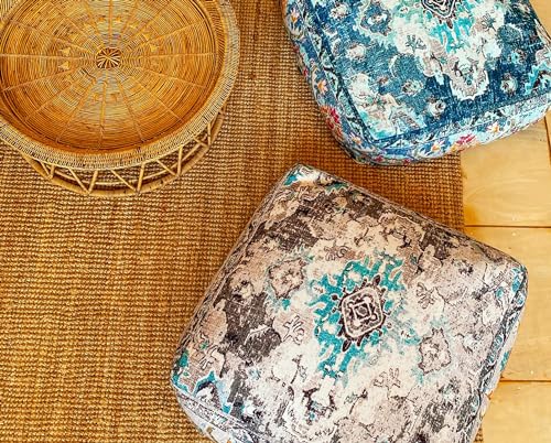 Mandala Life ART Boho Floor Cushion Cover Gray Square Moroccan Pouf Ottoman Pillow for Meditation Yoga and Boho Chic Low Seating Area Cotton 24x8 Unstuffed - color: Grey