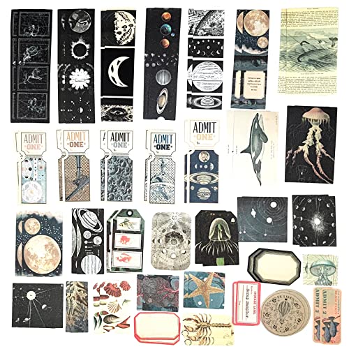 Esweny 200 Pieces Vintage Ephemera Scrapbooking Supplies Pack for Journaling, Decoupage Paper Scrapbook Stickers Kit for Junk Journal Planners Collage Craft Notebooks Album (Space and Sea) - style: Space and Sea
