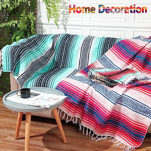 Peryiter 9 Pcs Mexican Yoga Blanket Striped Falsa, 45x70,Bright Colors - color: Bright Colors