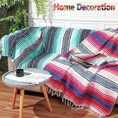 Peryiter 9 Pcs Mexican Yoga Blanket Striped Falsa, 45x70,Bright Colors - color: Bright Colors