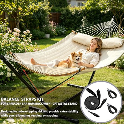 Hammock Balance Ropes Kit Designed for Double Spreader Bar Hammock with 12Ft Metal Stand, Anti-Tip Safety Straps to Prevent Hammocks from Flipping Over Black (1 Set)