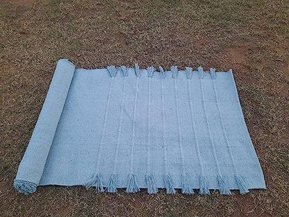 Jaipur art & Rugs Organic Cotton Yoga Mat - Eco-Friendly Hand-Woven Rug - Non Slip & Thick (24”x72”x5mm) for Everyday Fitness at Home - Comfortable Extra-Long - color: Sky Blue