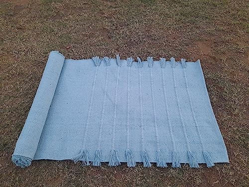 Jaipur art & Rugs Organic Cotton Yoga Mat - Eco-Friendly Hand-Woven Rug - Non Slip & Thick (24”x72”x5mm) for Everyday Fitness at Home - Comfortable Extra-Long - color: Sky Blue