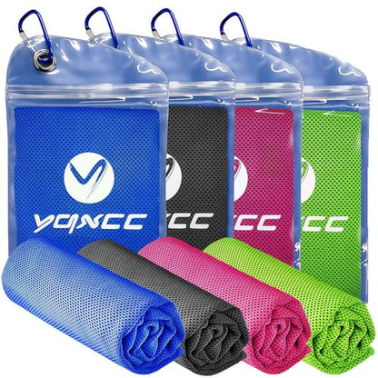 YQXCC 4 Pack Cooling Towels, 40"x12", Ice Cool Towels for Neck & Face | Soft Breathable Microfiber, Instant Cooling Neck Wraps for Yoga, Golf, Gym, Running, Hiking, Camping & Hot Weather Activities - color: Dark Gray, Dark Blue, Rose Red, Green