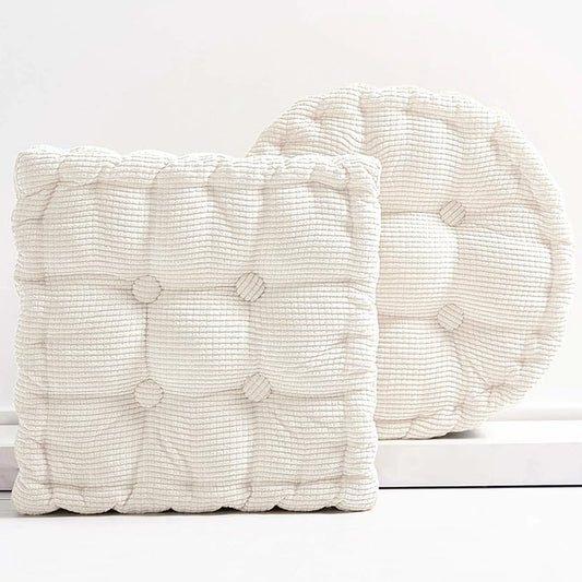 Set of 2 Meditation Floor Pillow, Large Floor Cushions for Adults | Square and Round Corduroy Floor Seat Pillows, Soft Cushions for Living Room Balcony Tatami Yoga, White, 18x18 Inch - color: White