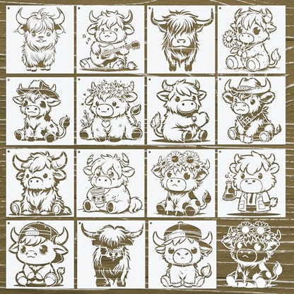 Keluna Highland Cow Stencils for Painting - 15 Pcs Animal Wood Burning Stencils, Farmhouse Cow Print Stencils for Crafts Reusable, Template for Painting on Canvas Wall Furniture Craft - style: highland cow