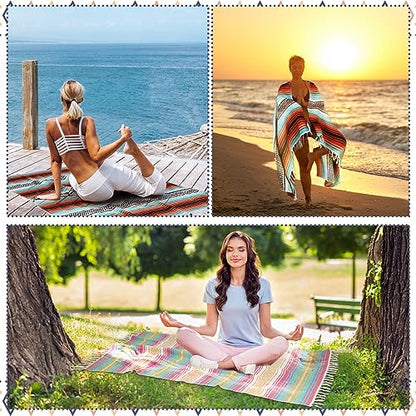 Peryiter 9 Pcs Mexican Yoga Blanket Striped Falsa, 45x70,Bright Colors - color: Bright Colors