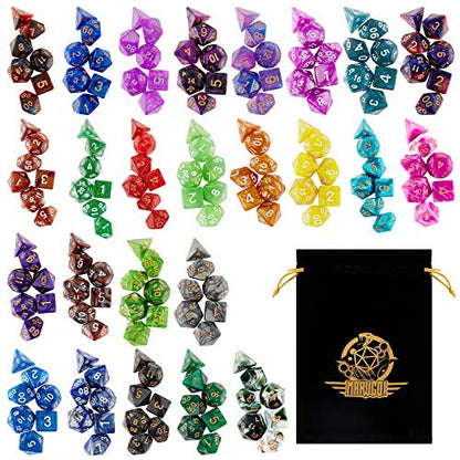 Polyhedral Dice Set- 25 X 7 (175 Pieces) DND Dice with Storage Pouch - color: 25sets-2