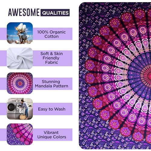 raajsee purple Tapestry- Best Mandala Wall Hanging- Mandala Tapestry For Bedroom Aesthetic-Size Medium (52x60 Inches / 132x152 Cms) - color: Purple, size: 60"L x 52"W