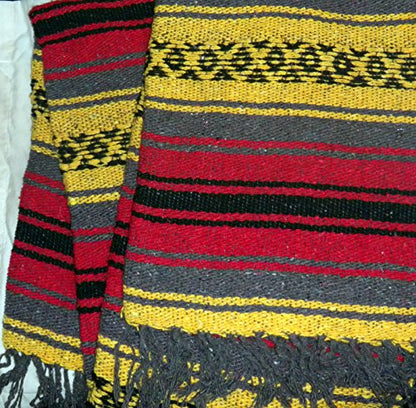 Multicolor Striped Modern Synthetic Blend Artisanally Handmade Multipurpose Yoga Blanket