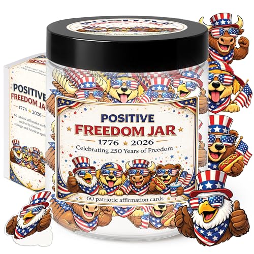 Positive Freedom Jar, 60 Patriotic Affirmation Cards, Gifts for Women & Men - color: KAT-K- Positive Freedom 250