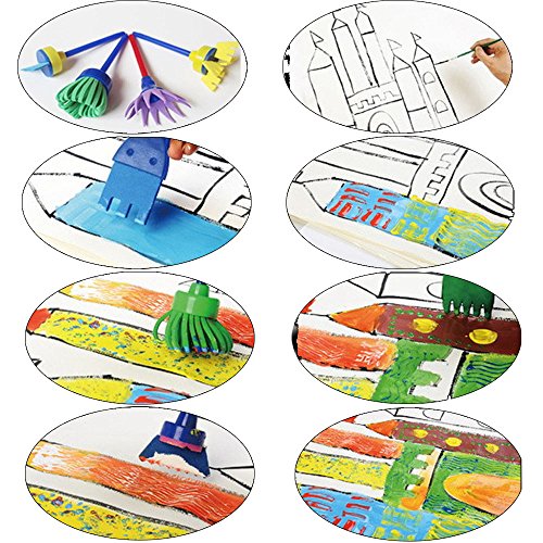 EVNEED Paint Sponges for Kids,29 pcs of Fun Paint Brushes for Toddlers.Coming with Roller,Flower Pattern Brush, Brush Set, Long Sleeve Waterproof Apron with 3 Roomy Pockets