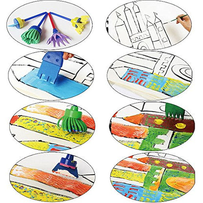 EVNEED Paint Sponges for Kids,29 pcs of Fun Paint Brushes for Toddlers.Coming with Roller,Flower Pattern Brush, Brush Set, Long Sleeve Waterproof Apron with 3 Roomy Pockets