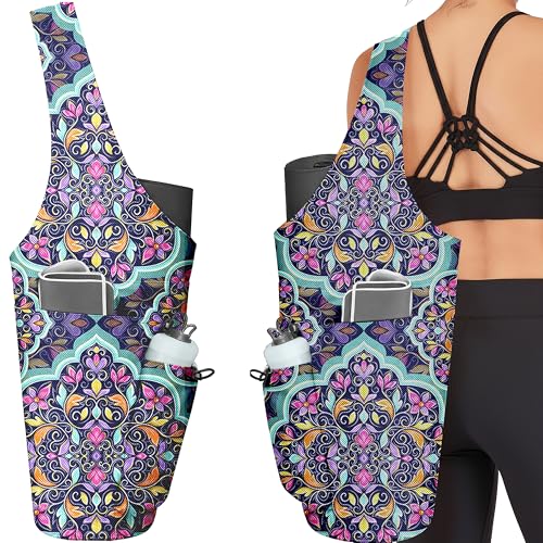 Yoga Bag for Women, Large Yoga Mat Bag Tote Carrier with Wet Dry Pocket | Water Bottle Holder & Adjustable Strap, Fits 1/2" Thick Yoga Mat for Gym, Pilates, Travel, Work - color: YOGA-06