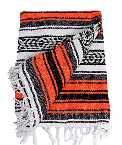 Open Road Goods Mexican Blanket - Authentic Serape Falsa Blanket - Handmade (Orange) - color: Orange