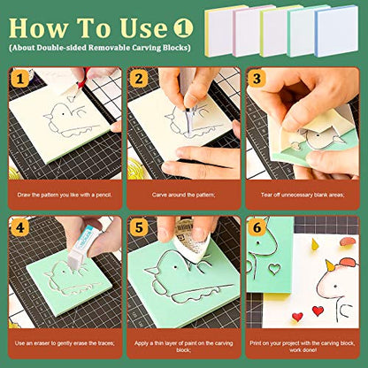 Keadic 14 Pieces Rubber Stamp Carving Blocks Kit with Rubber Carving Blocks, Carving Tools & Grindstone for Creating Artistic Prints, Card Crafting, Printmaking or Other Paper Crafts