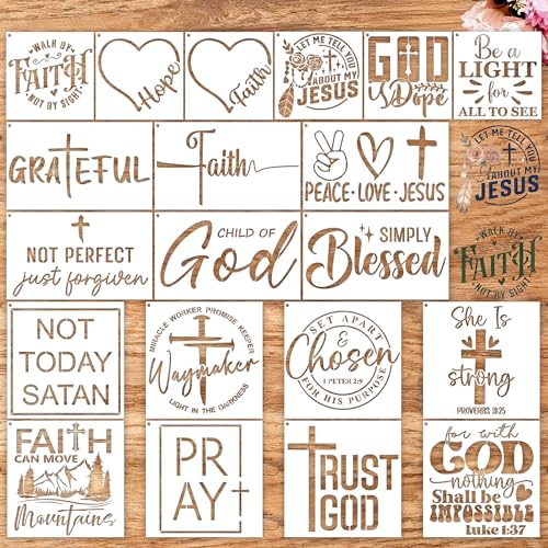 Sitsink Christian Inspirational Stencils for Painting - 20 Pcs Reusable Templates, Faith Jesus God Bless Stencils for DIY Crafts Church Decor Gift Making - style: christian inspirational