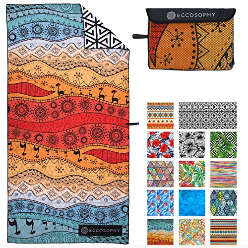 ECCOSOPHY Microfiber Beach Towel - Quick Dry, Sand Free and Oversized 71x35 | Super absorbent, lightweight, swimming, gym, extra large, pool, cruise, camping, yoga, travel, compact, carry bag, vacation - color: Aa - Marrakesh