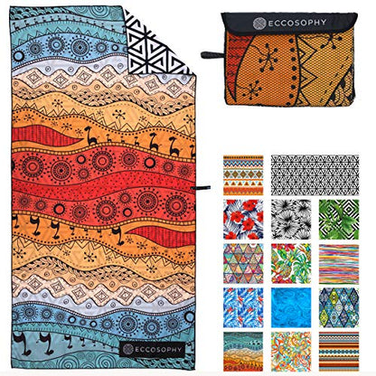 ECCOSOPHY Microfiber Beach Towel - Quick Dry, Sand Free and Oversized 71x35 | Super absorbent, lightweight, swimming, gym, extra large, pool, cruise, camping, yoga, travel, compact, carry bag, vacation - color: Aa - Marrakesh