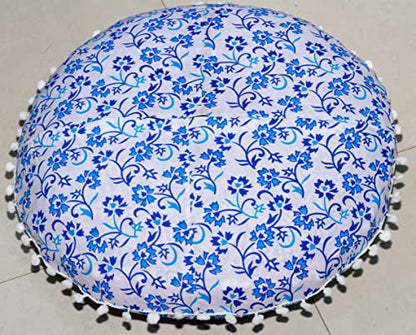 ICC Floor Pillows & Cushion Covers, Decorative Hippie Mandala Pouf Pillow Cover Bohemian Seating Meditation Cushion Cover, Large Boho Ottoman Case Pillowcase for Couch 32" Round Blue Flower - size: 32" x 32" (Pack of 1), style: Blue Flower