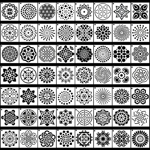 Augshy 56 Pack Mandala Stencils for Dot Painting on Wood Furniture | Mandala Painting Stencils, Wood Furniture Decoration, DIY Rock Art Projects, 3.6x3.6 Inch - style: Mandala