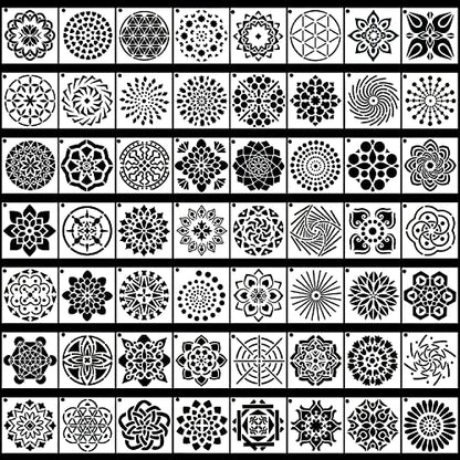 Augshy 56 Pack Mandala Stencils for Dot Painting on Wood Furniture | Mandala Painting Stencils, Wood Furniture Decoration, DIY Rock Art Projects, 3.6x3.6 Inch - style: Mandala