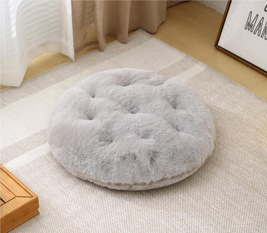 Large Floor Pillow Meditation Cushion Round Floor Cushions for Adults,Luxury Faux Fur Thick Floor Pillows for Sitting Put in Living Room Balcony Outdoor Tatami（Grey） - color: Light Grey