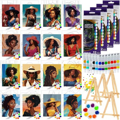 Zhanmai Afro Queen 88 Pcs 8 x 10 Inch Pre Drawn Canvas for Painting Kit Pre Stretched Canvas for Sip and Paint Party Favor Coloring DIY Virtual Party Birthday Gifts Adult's Date Night - style: Afro Queen